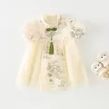 Robe Hanfu crème pour bébé fille avec broderie et jupe en tulle élégante - 73 / Blanc Cassé