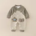 Armeegrüner gestreifter Baby-Strampler mit Bären- und Sternstickerei für Kleinkinder - 66cm / Grün