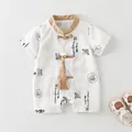 Chinese style baby cotton romper in white with traditional calligraphy and gold patterns - 66 / Off White