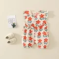 Baby-Mädchen Sommer-Strampler aus Baumwolle mit Blumenmuster und Schleifen - Rot / 66