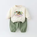 Infant cream cartoon dog sweatshirt and green jogger pants two-piece cotton set - 73cm / Teal Dog Set