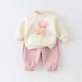 Cream sweatshirt with 3D tulip applique and pink joggers two-piece set for toddlers - 73cm / Pink Tulip