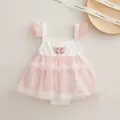 Barboteuse bébé en coton blanc avec jupe tutu en tulle rose et petit nœud - 66 / Rose