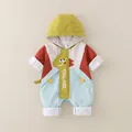 Color-block infant romper with hood and dinosaur detail for windproof spring wear - 73cm / Top And Bottom / Color Block