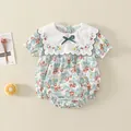 Kurzärmliger Baby Body mit Erdbeermuster und besticktem Kragen mit Schleife - 66cm / Wie gezeigt