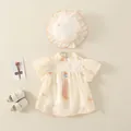 Infant girl beige Chinese style romper dress with butterfly embroidery and matching hat - 66 / Off White