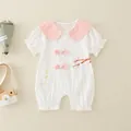 Kurzärmliger Baby-Strampler im neuen chinesischen Stil in Rosa und Weiß mit Blumendruck - Weiß / 66cm