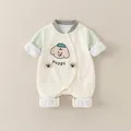 Baby long-sleeved romper in off-white and green with cute cartoon puppy pattern - Beige / 66cm