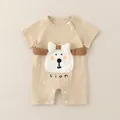 Pagliaccetto neonato a maniche corte in cotone beige con simpatico leone 3D e bottoni - 66CM / Cachi