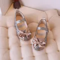 Sparkly champagne gold girls Mary Jane shoes with satin bow and sequin finish - EU 21 / Gold