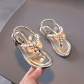 Golden girls princess sandals with pearls, rhinestones and silk bow detail - EU 21 / Gold