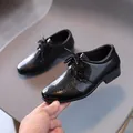 Formal boys black patent leather shoes with elegant snake skin texture and lace-up design - Size 26-30 / Black