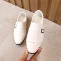 Weiße formelle Jungenschuhe aus Leder mit Mönchsriemen und strukturierter Oberfläche für Feste - Größe 21 (Innen 15.5cm) / Weiß
