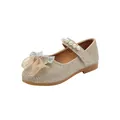 Detail of champagne gold girls princess shoes with glitter finish and pearl strap - EU 21 / Gold