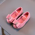Pink suede girls princess shoes with rhinestone bow and elastic strap for autumn - EU 21 / Pink