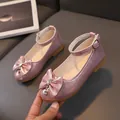 Pink glitter girls Mary Jane flats with bow and sparkling rhinestone pendant - EU 24 / Pink