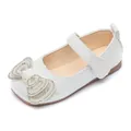Detail weißer Mary-Jane-Schuhe für Mädchen mit Strass-Schleife, Perlen und Klettverschluss - EU 21 / Cremeweiß (NM&B-1)