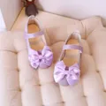Purple glitter Mary Jane flats for girls with large satin bow and velcro strap - EU 21 / Purple