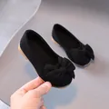 Girls' black suede flats with elegant double bow detail and durable rubber sole - 34 / Black