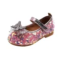 Pink sequin girls princess shoes with bow decoration and nonslip rubber sole - Size 21 Inner Length 13cm / Red