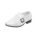 White boys' formal loafers with metal buckle and woven texture for weddings - EU 21 / White