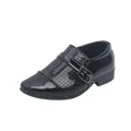 Detail of boys' black formal loafers with patent leather, woven texture and metal buckle - EU 21 / Black