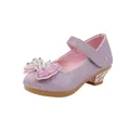 Pink sparkly sequin girls' Mary Jane shoes with rhinestone bow and small block heel - EU 25 / Pink
