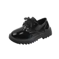 Close-up of boys black patent leather lace-up shoes with snake texture and thick rubber sole - Size 21 Inner Length 13cm / Black