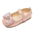 Irisierende rosa Mary Jane Schuhe für Mädchen mit Strassschleife und Klettverschluss - Größe 34 (Innenlänge 20.5cm) / Rosa