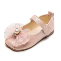 Pink Mary Jane girls shoes with woven texture, mesh bow, pearl and bear charm - EU 21 / Pink