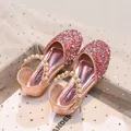Pink rhinestone princess shoes for girls featuring pearl straps and glittery crystals - Size 21 (13.5cm) / Pink
