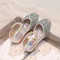 Sparkly silver sequin Mary Jane shoes for girls with pearl strap and closed toe design - Size 21 (13.5cm) / Silver