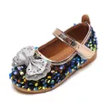 Mädchen Mary Jane Schuhe in Schwarz mit bunten Pailletten und Strass-Schleife - Größe 21 / Schwarz