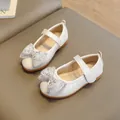 Girls' beige Mary Jane princess shoes with glittery bow and non-slip rubber sole - 34 (20.5cm) / White (F58)