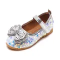 Silberne Pailletten-Prinzessinenschuhe für Mädchen mit glitzernder Schleife - Größe 21 / Weiß