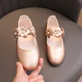 Roségoldene Mädchen Mary Jane Schuhe mit Perlenblumen auf einer weichen Sohle - Größe 26-30 (5er-Pack) / Gold