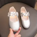 Silberne Mary Jane Prinzessinnenschuhe für Mädchen mit Blumen und Perlen - Größe 21-25 (5er-Pack) / Silber