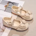 Scarpe Mary Jane beige da bambina con elegante fiocco di perle e strass luccicanti - EU 26 / Lunghezza Interna 16cm / Bianco