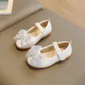 White Mary Jane princess shoes for girls with rhinestone bow and non-slip soft sole - Size 34 (Inner Length 20.5CM) / White