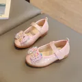 Rosa Mädchen Mary Janes mit Perlen-Schleife und gewebter Textur-Oberfläche - 21 / Rosa