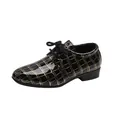 Schwarze Schnür-Oxford-Schuhe für Jungen mit goldenem Karomuster und Lackleder - Größe 21 Innenlänge 15.5cm / Lederschuhe im britischen Stil (JP33) / Schwarz