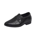 Klassische schwarze Jungen-Slipper aus Leder für Hochzeiten und Schule mit Metallakzenten - EU 21 / Britischer Stil Schwarz (168 Schwarz)