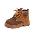 British style kids brown patchwork martin boots with chunky rubber soles and side pocket - 21 (13.5cm) / Brown