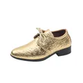 Boys' gold embossed leather dress shoes with pointed toe and lace-up formal design - Size 21 Inner Length 15.5cm / Gold