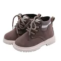 Klassische braune Kinderstiefel zum Schnüren mit Strickkragen und dicker Gummisohle - Größe 21 Innenlänge 13cm / Grau