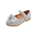 Sparkly silver girls Mary Jane flats with rhinestone bow and pearl strap details - EU 21 / Silver