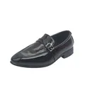 Detail of boys black patent leather shoes with textured monk strap and metal buckle - Size 25 (Inner 18cm) / Gray Camouflage Pattern