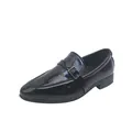 Boys British style black patent leather shoes with blue gradient and metal buckle - Size 25 (Inner 18cm) / Blue Phantom Pattern
