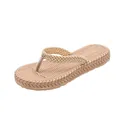 Detailed close-up of women's flip-flops featuring elegant braided straps and textured soles - 23-24 / Yellow