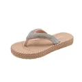 Detail of beige flip-flops with sparkly silver rhinestones and non-slip thick sole - Size 23-24 (Inner Length 16.5CM) / Pink